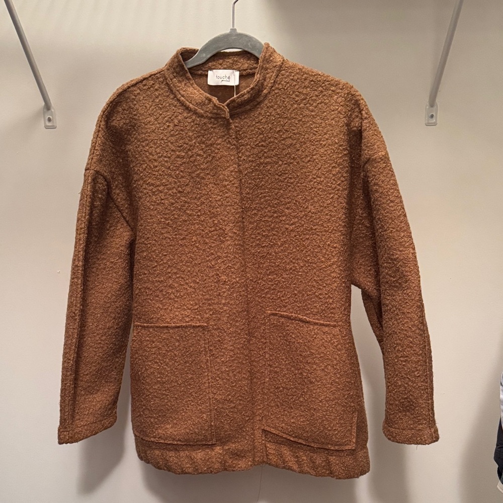 Women's Brown Textured Jacket -  BOUCLE TEXTURED BOMBER JACKET - Brown / S